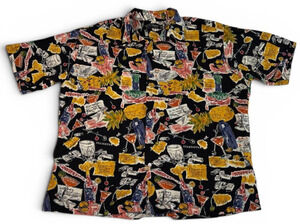 Tori Richard Honolulu Hawaiian Camp Shirt XL Black Cocktail Martini Domino Print